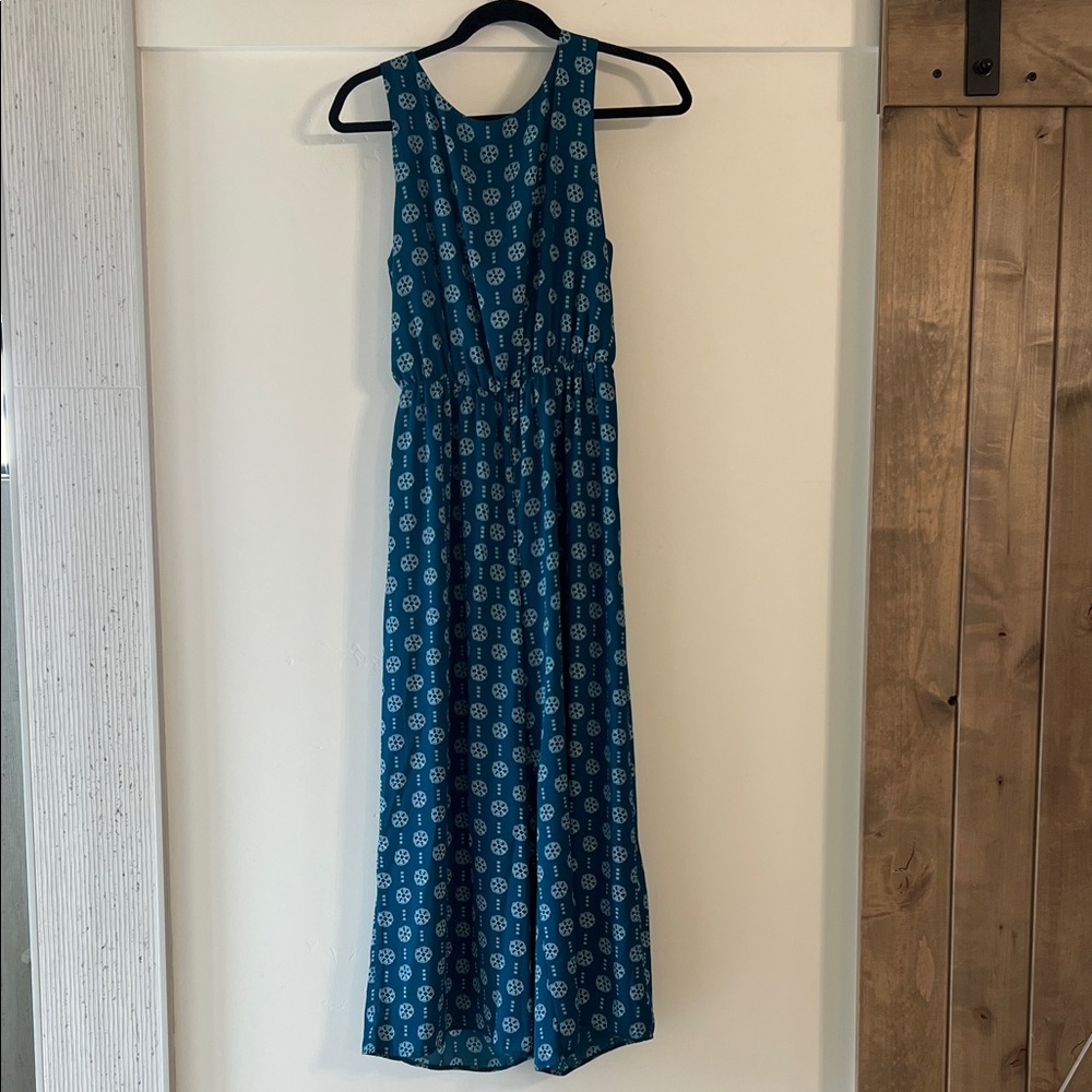Blue Sleeveless One Piece Pant Romper with White Pattern